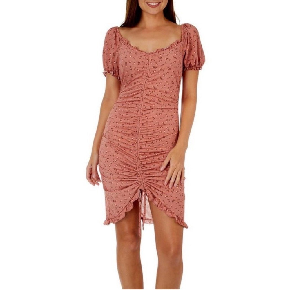Liberty Love Ruched Floral Puff Sleeve Mini Dress Size L